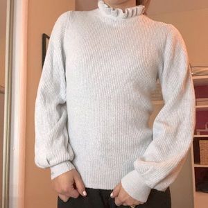 A New Day Ruffle-Collar Light Grey Sweater